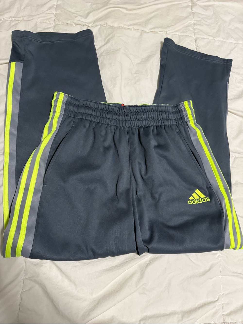 adidas men’s Dark Navy Joggers with Neon Yellow Stripes